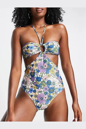 Topshop Costume da bagno rétro a fiori con apertura a goccia - MULTI