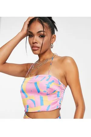 AsYou Top stile foulard allacciato al collo rosa con stampa in coordinato