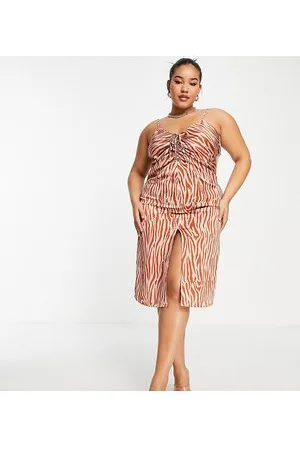 Lola May Lola May Plus - Vestito midi in raso con stampa animalier
