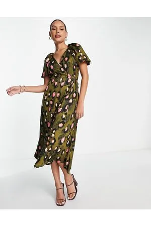 Topshop Vestito midi avvolgente animalier
