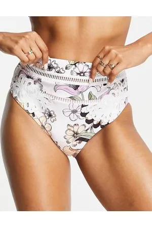 River Island Slip bikini bianchi a vita alta con finiture smagliate