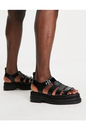 ASOS Sandali gladiatore in pelle nera con suola spessa
