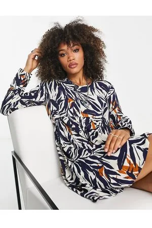 VERO MODA Vestito corto verde a fiorellini a maniche lunghe con scollo a V