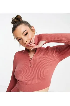 South Beach Crop top a maniche lunghe senza cuciture cedro con cerniera lampo