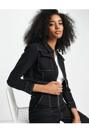 Lola May Camicia di jeans con chiusura con zip nera con cuciture a contrasto in coordinato