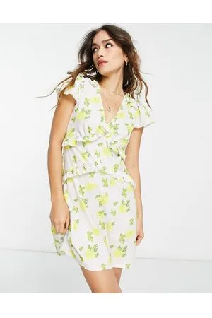River Island Vestito corto color crema con volant e stampa a fiori