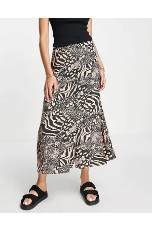 Whistles Gonna midi con motivo patchwork animalier e bottoni