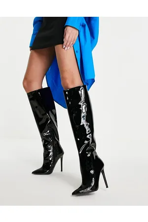 ASOS Carly - Stivali senza lacci al ginocchio con tacco alto in vernice nera