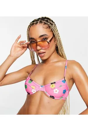 COLLUSION Top bikini con stampa floreale e ferretto - PINK