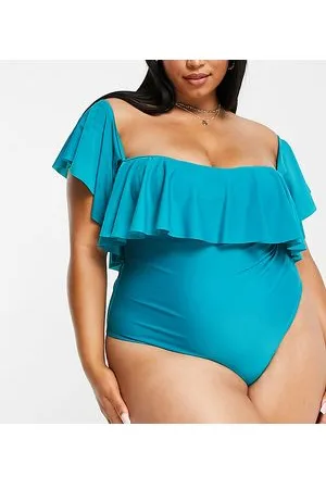 Brave Soul Plus - Costume da bagno a fascia blu con volant