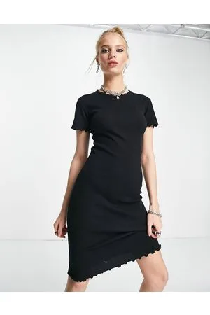 Envii Vestito t-shirt aderente in misto cotone con bordo ondulato