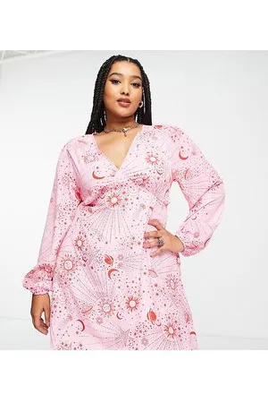 Neon Rose Vestito da giorno corto a maniche lunghe con scollo a V e rosso con stampa astrologica