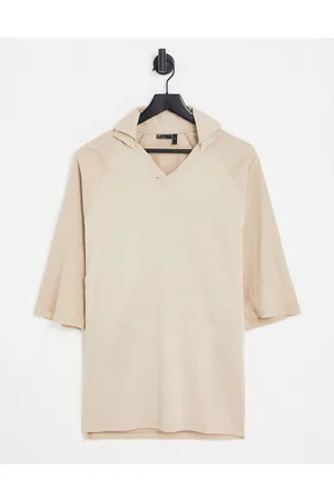 ASOS Polo oversize beige con maniche a coste e colletto in piqué
