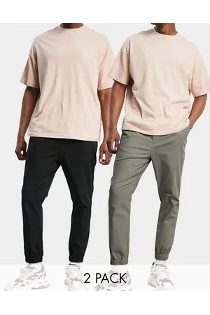 ASOS Confezione da 2 joggers affusolati neri e kaki - Risparmia