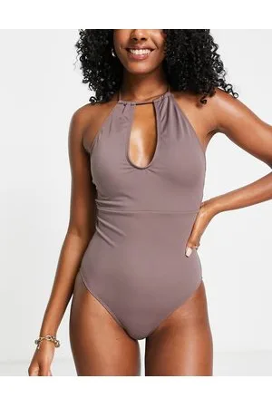 French Connection Costume da bagno color toffee allacciato al collo con cut-out