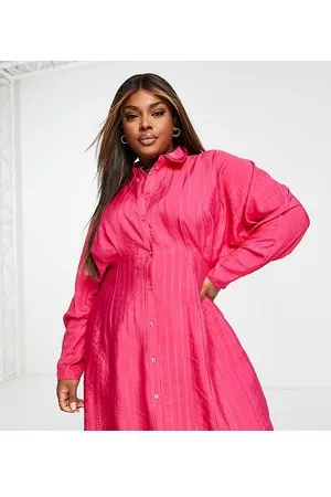 ASOS ASOS DESIGN Curve - Vestito camicia corto vivo testurizzato a righe con maniche voluminose