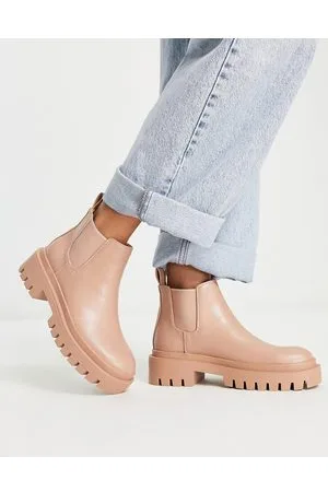 London Rebel Stivaletti Chelsea beige con suola spessa
