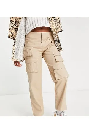 COLLUSION Pantaloni cargo dritti a vita bassa color pietra
