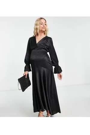 Flounce London Vestito midi a maniche lunghe in raso