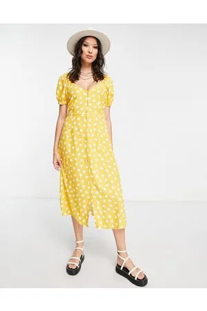 VERO MODA Vestito midi con scollo a V e maniche corte a sbuffo