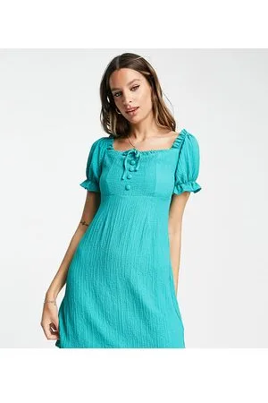 Lola May Vestito corto verde-azzurro con spalle scoperte e bottoni