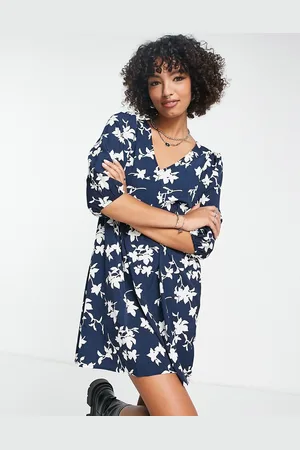 VERO MODA Vestito grembiule corto con maniche a tre quarti e scollo a V con stampa