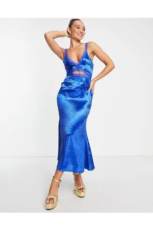 Never Fully Dressed Vestito lungo sottoveste cobalto con cut-out e pizzo