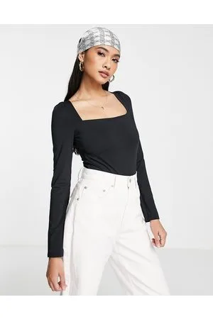 Topshop Body a maniche lunghe con scollo quadrato