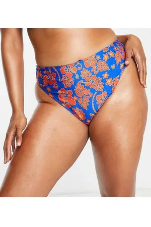 COLLUSION Plus - Slip bikini a vita alta con stampa di ibisco - MBLUE