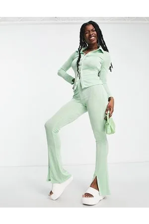 Daisy Street Pantaloni skinny a vita alta color menta con spacco sul fondo in coordinato