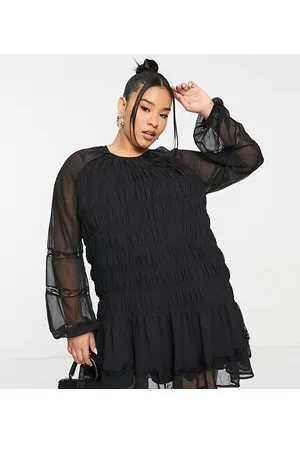 ASOS ASOS DESIGN Curve - Vestito grembiule corto arricciato con inserto in pizzo