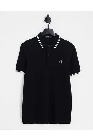 Fred Perry Polo nera con logo e doppia riga a contrasto su colletto e maniche