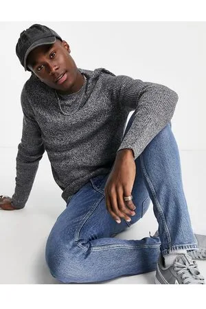 ASOS Maglione attillato a coste bianco e nero mélange