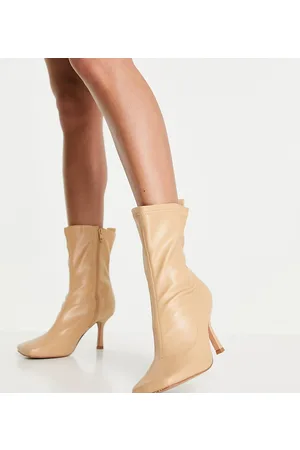 ASOS Roma - Stivaletti a calza a pianta larga con tacco color cammello con punta squadrata
