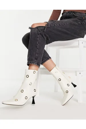 ASOS Rush - Stivali con tacco medio colore naturale con dettagli metallici