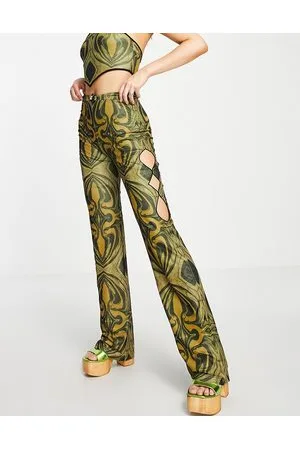 The Kript Pantaloni slim a vita alta con stampa rétro e dettaglio ad anello in coordinato