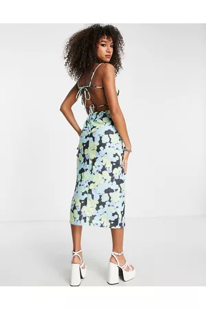 ASOS Vestito sottoveste midi con schiena scoperta e stampa floreale sfocata