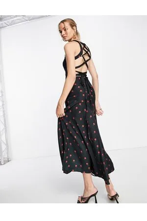 Never Fully Dressed Vestito lungo con allacciatura sul retro con stampa di rose