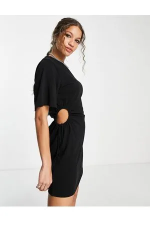 EDITED the label Vestito corto in cotone con cut-out in vita - BLACK