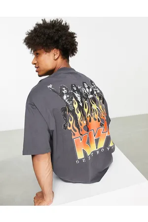 ASOS T-shirt oversize antracite con scritta "Kiss"