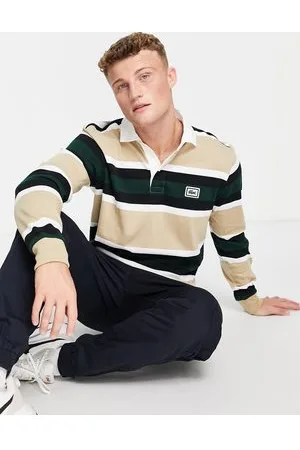 Lacoste Polo a maniche lunghe beige a righe