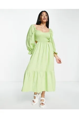 New Look Vestito midi con maniche a sbuffo e cut-out