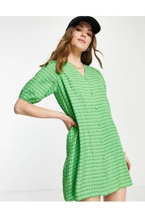 Lola May Vestito grembiule oversize a quadri verdi con bottoni