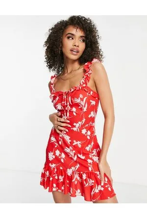 Parisian Vestito corto a fiori con spalline sottili e volant