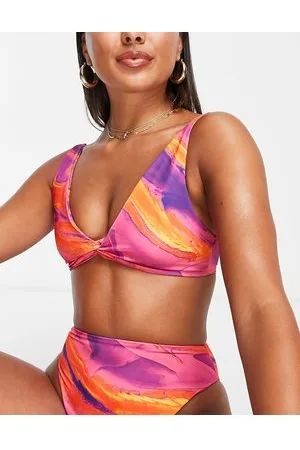 ASOS Mix and Match - Crop top bikini incrociato con stampa tramonto effetto marmo