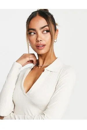 Monki Top a maniche lunghe con colletto beige
