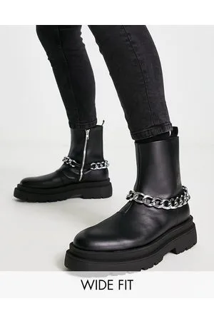 ASOS Stivaletti al polpaccio in pelle sintetica nera con suola spessa e catena argento