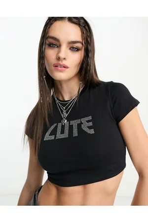 ASOS T-shirt nera con grafica "Cute" fissata a caldo