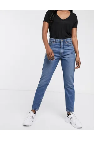 Monki Kimomo - Mom Jeans a vita alta in cotone classico - MBLUE