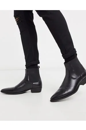 ASOS Stivaletti Chelsea western neri in pelle sintetica con tacco cubano - BLACK